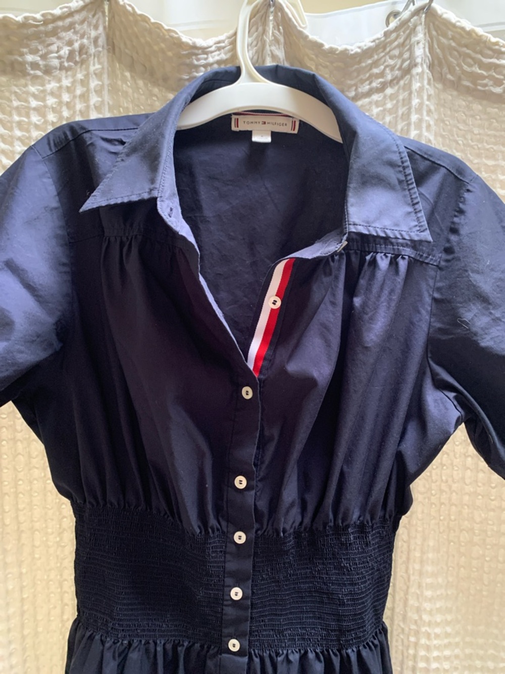 Tommy Hilfiger Navy Short-Sleeve Midi Shirtdress with Smocked Waist Sz 6 - Picture 9 of 10